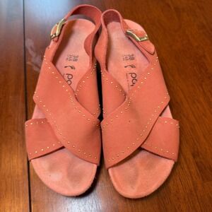 Birkenstock Papillio Samira Rivets Sandal Wedge Red‎ Pink Size 38 US 7
